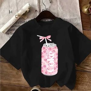 Chic Black and Pink Graphic Short Sleeve Tee